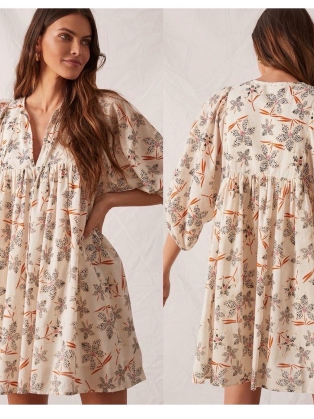 Anthropologie Caballero Floral Mini Dress Boho Puff Sleeve
